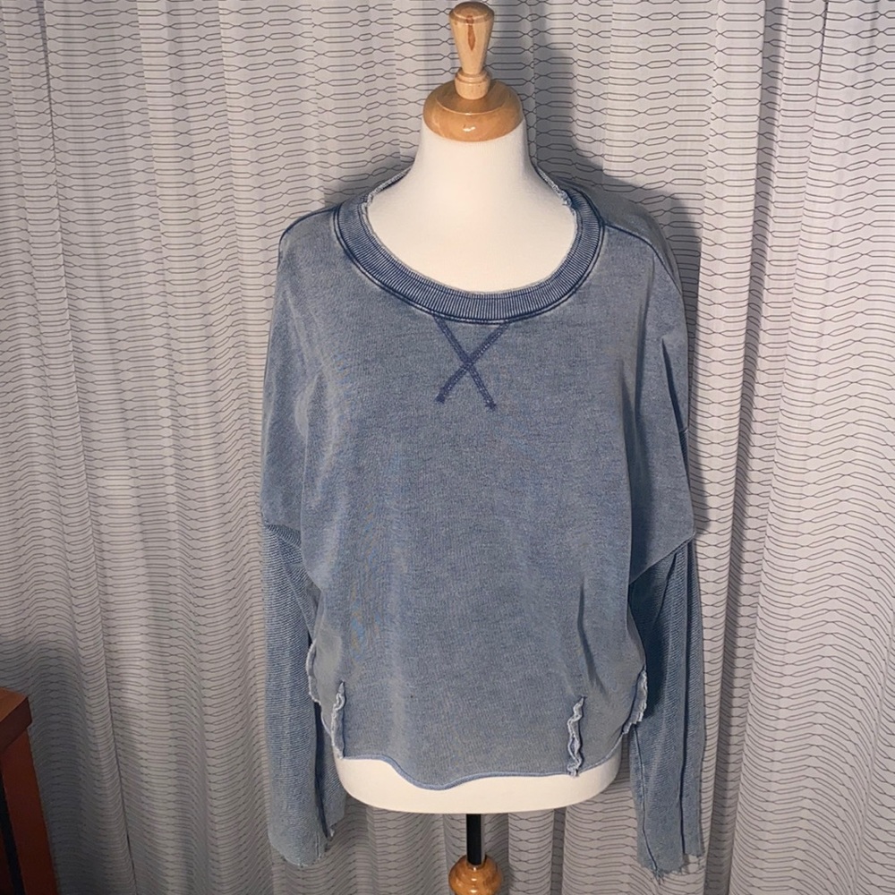 Distressed denim look sweatshirt